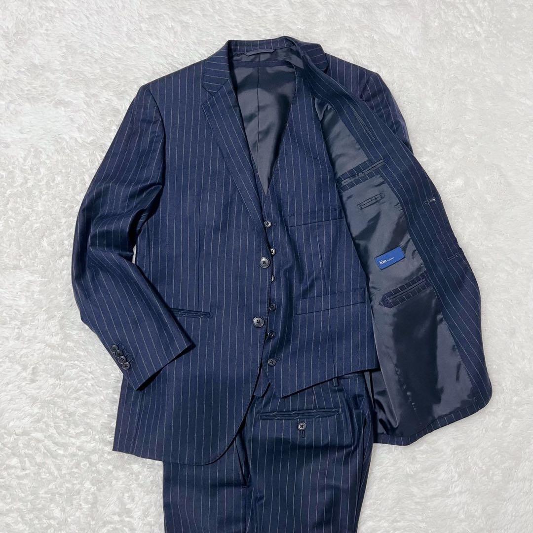 h’m tailored スーツ 3ピース 紺ストライプ A6 メンズ