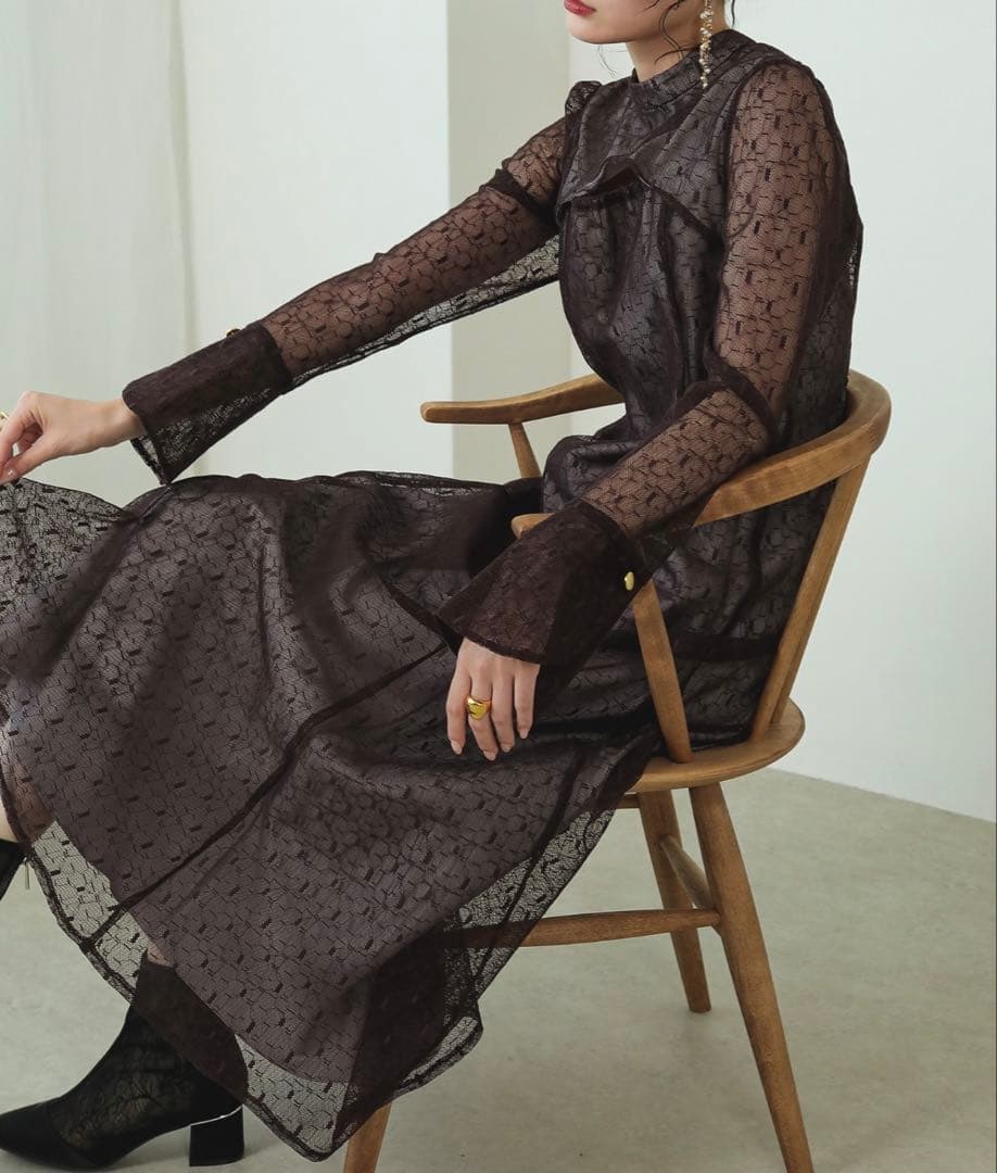 kana 幾何学柄 レース バックオープン ドレス 結婚式 オケージョン