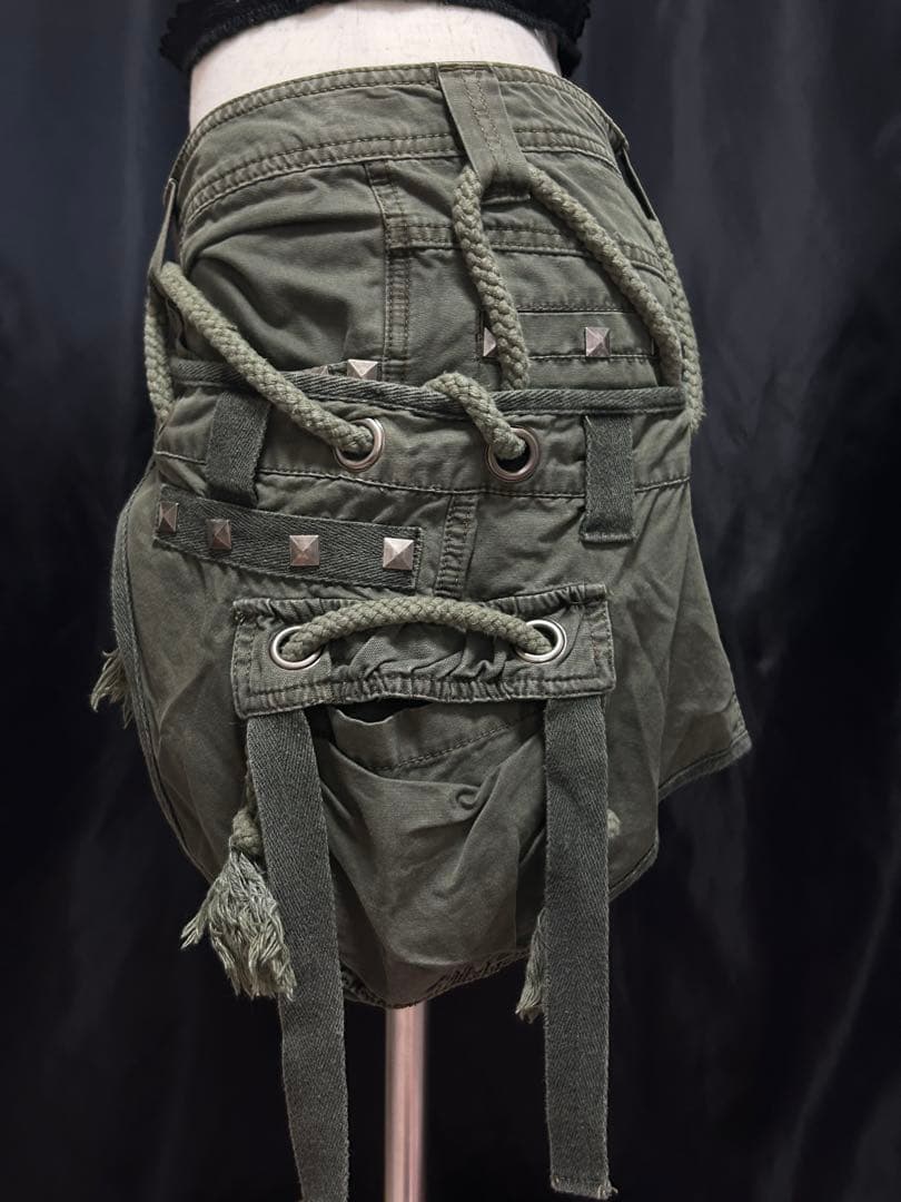 オリーブグリーン フリンジ付きミリタリースカート