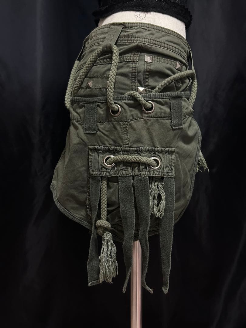 オリーブグリーン フリンジ付きミリタリースカート