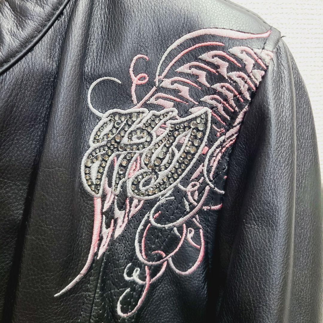 【美品】ハーレーダビッドソン　シングルライダース　刺繍　ビジュー　レザー