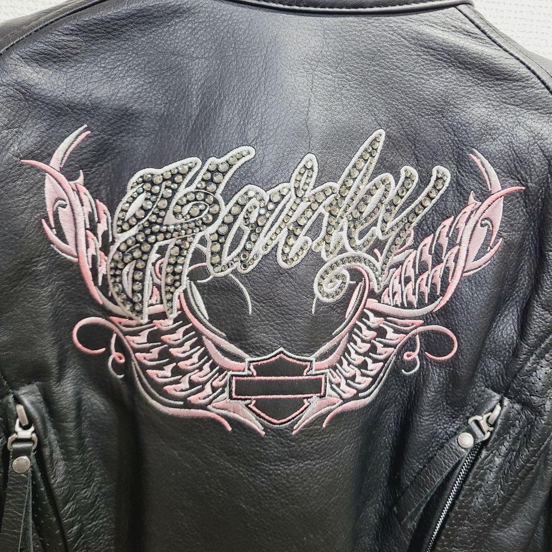 【美品】ハーレーダビッドソン　シングルライダース　刺繍　ビジュー　レザー
