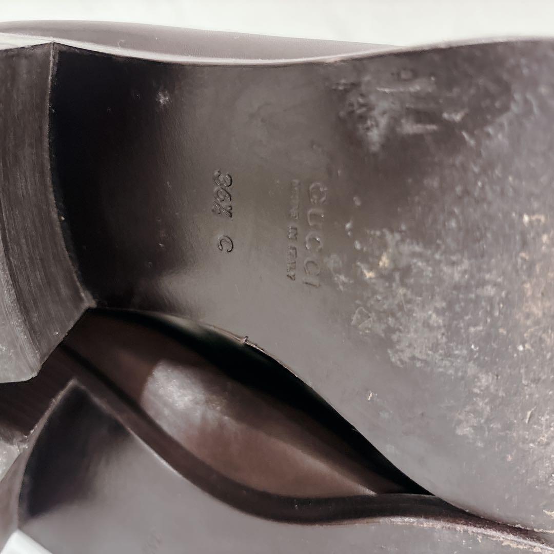 GUCCI グッチ スクエアトゥ チャンキーヒール　ホースビット ブラウン 茶