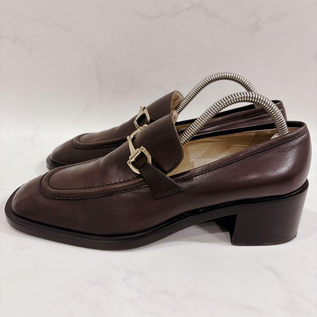 GUCCI グッチ スクエアトゥ チャンキーヒール　ホースビット ブラウン 茶