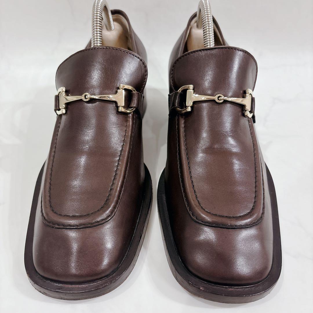 GUCCI グッチ スクエアトゥ チャンキーヒール　ホースビット ブラウン 茶