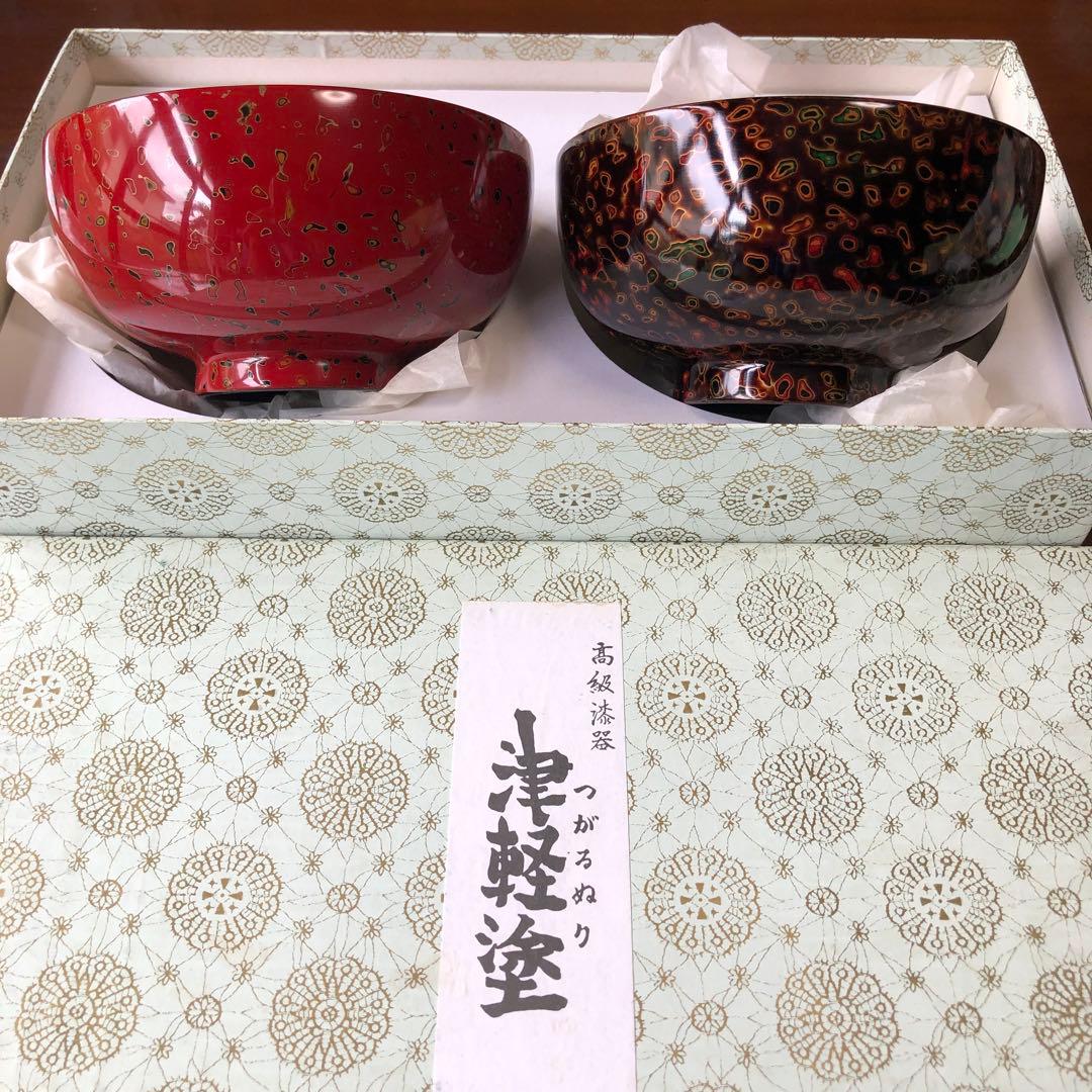 夫婦汁椀 天然木製 津軽塗 唐塗梨子地黒上・赤上　弘前津軽塗商工業共同組合
