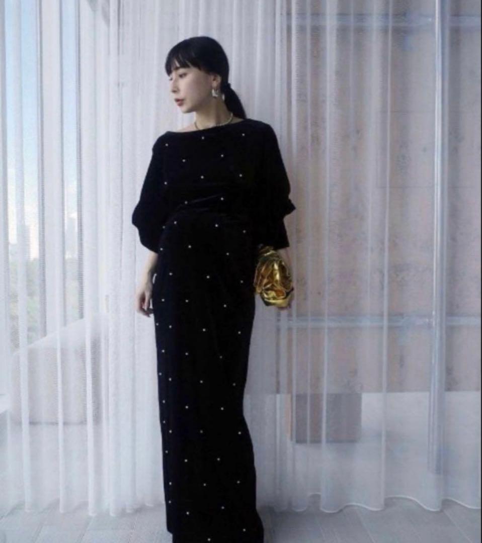 美品♡Ameri BACK OPEN PEARL VELOUR DRESS S