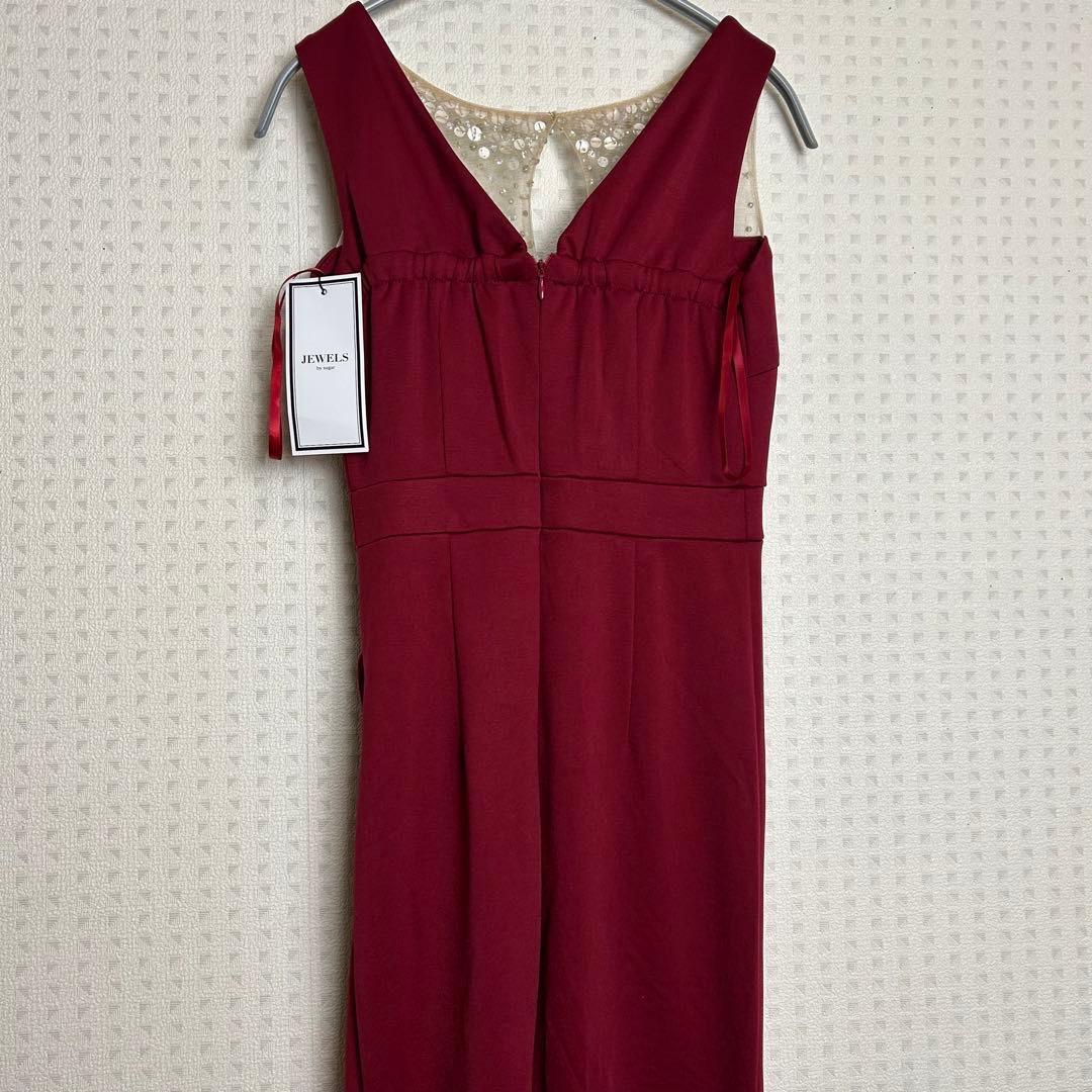 【新品】ジュエルズ ビジュー ロングドレス 赤 S