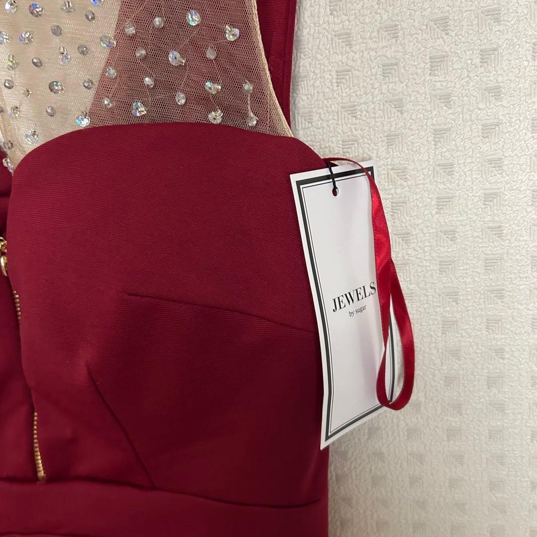 【新品】ジュエルズ ビジュー ロングドレス 赤 S