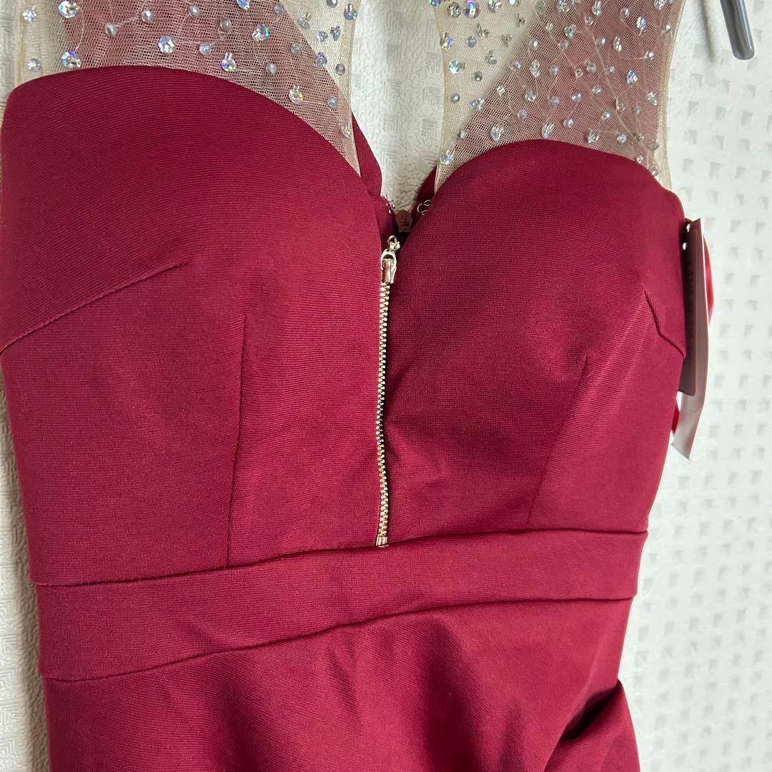 【新品】ジュエルズ ビジュー ロングドレス 赤 S