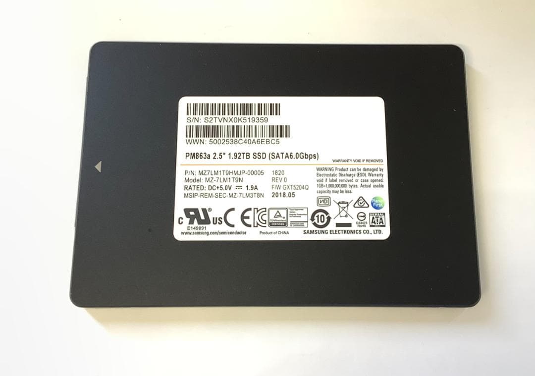 ②-WA42-SAMSUNG SATA 1.92TB 2.5インチ SSD 1点