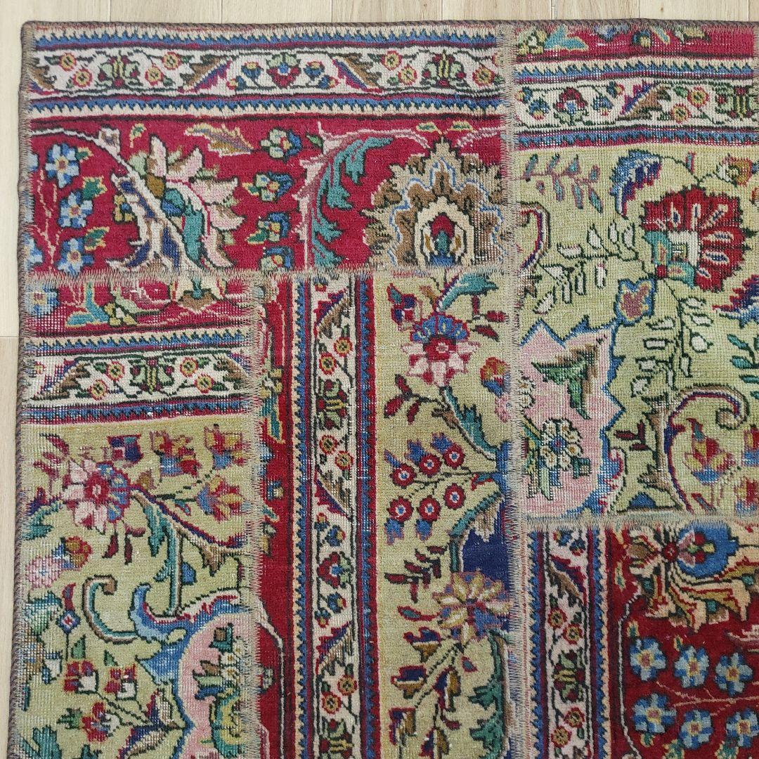 ペルシャ絨毯 パッチワーク アンティーク 206x146手織り クリーニング済み