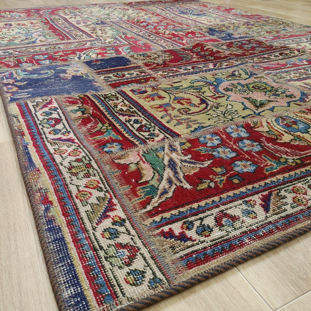 ペルシャ絨毯 パッチワーク アンティーク 206x146手織り クリーニング済み