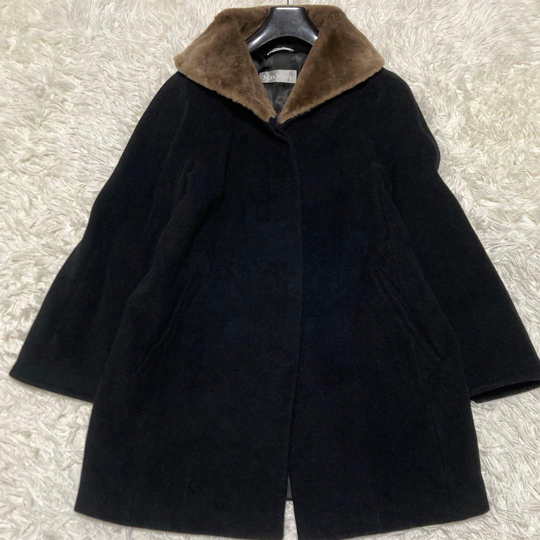美品✨MAXMARA ヌートリアファー　コート　銀タグ　XL 黒　ミドル　ウール