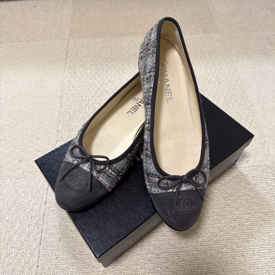CHANEL ツイードバレリーナシューズ 39.5