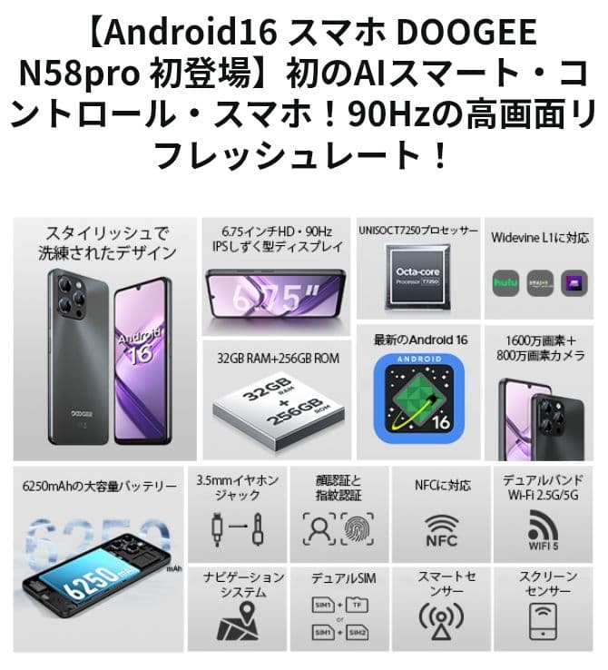 土・日 限定価格 DOOGEE Note58 Pro ブラック