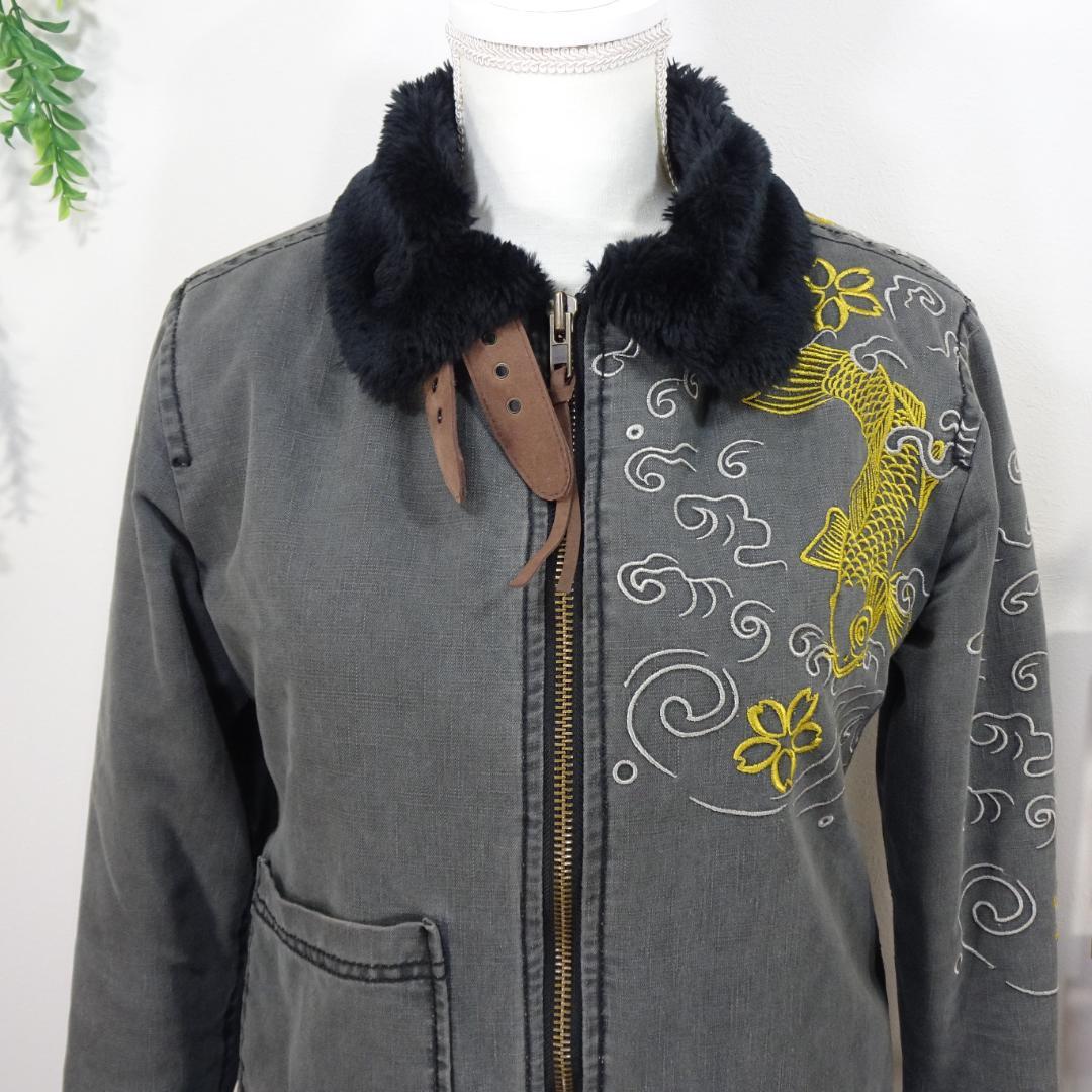 Kula by Eternal スカジャン風ミリタリージャケット 刺繍 グレーM