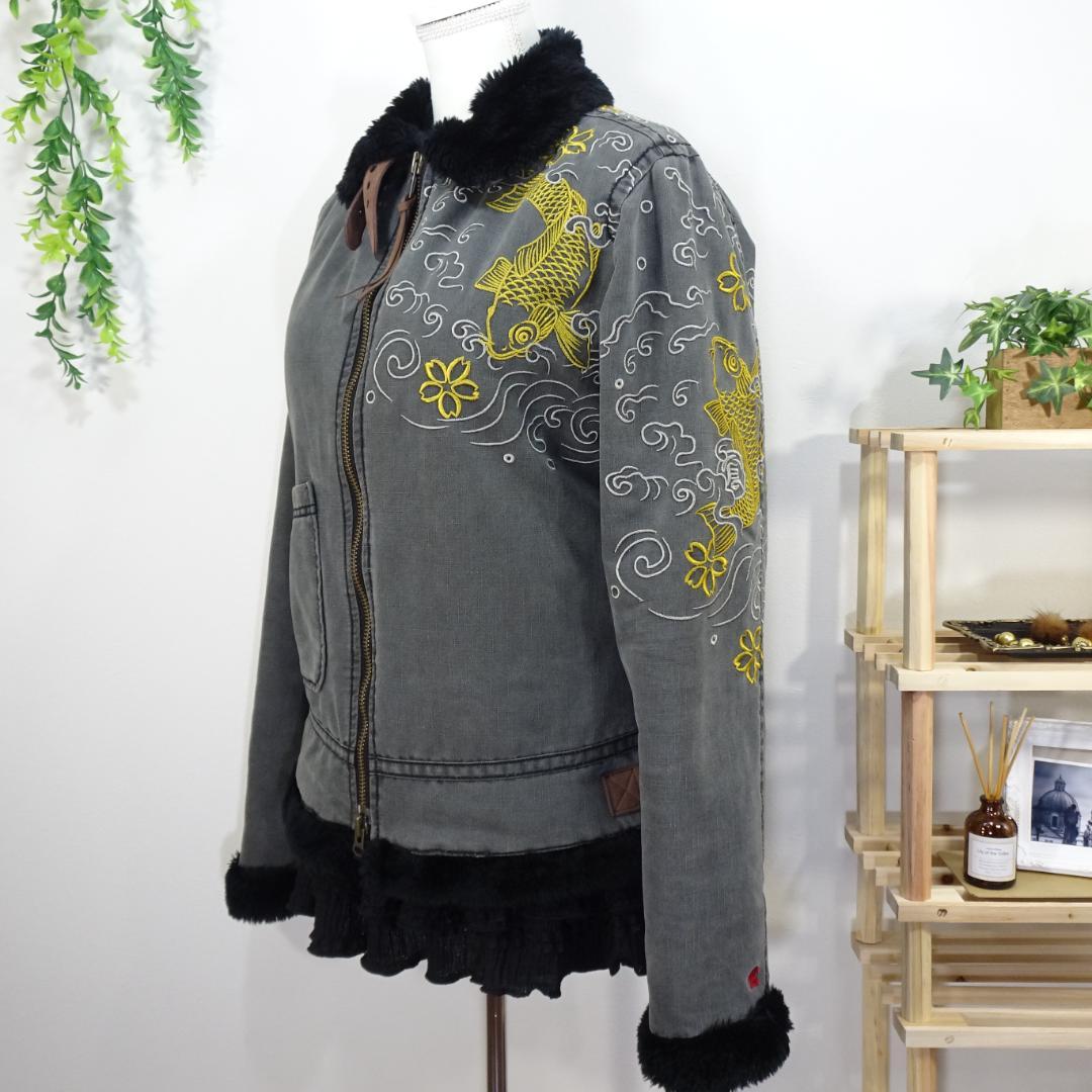 Kula by Eternal スカジャン風ミリタリージャケット 刺繍 グレーM