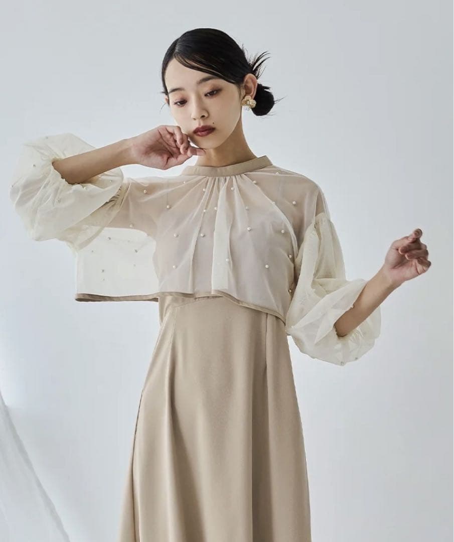 パールチュールボレロセットドレス