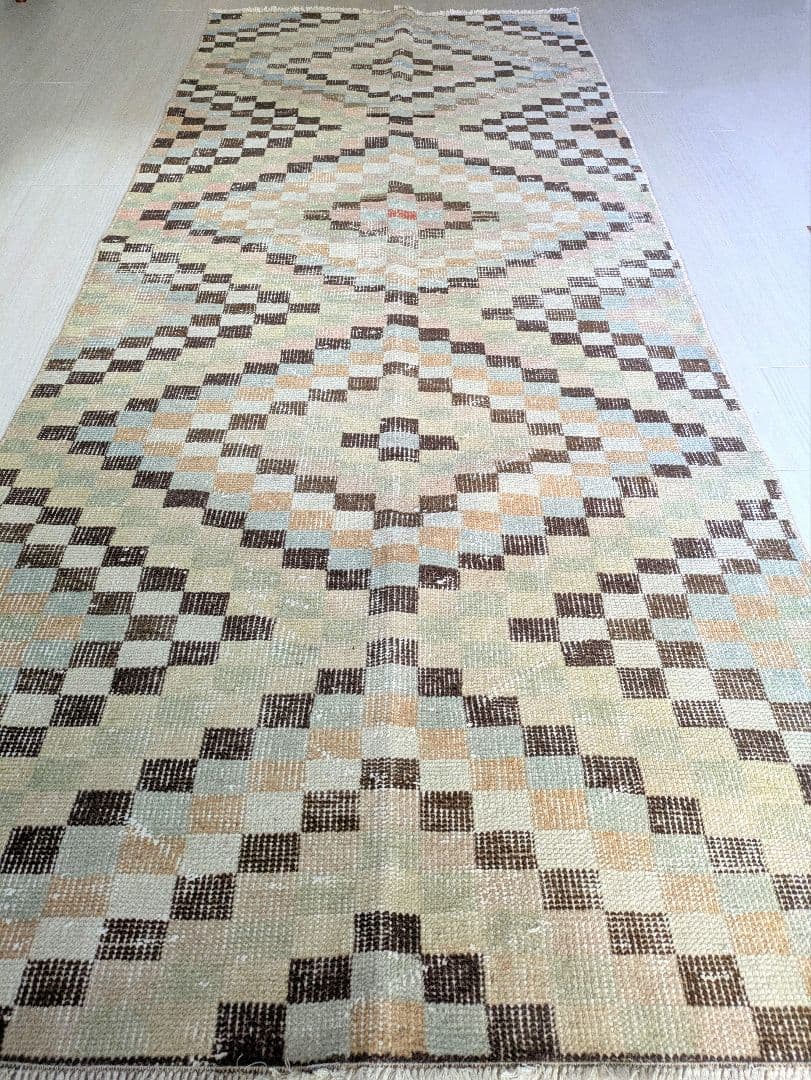 87×210 幾何学柄　スモーキーカラー　トルコヴィンテージラグ