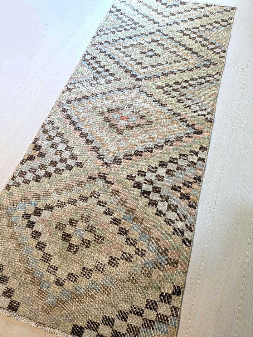 87×210 幾何学柄　スモーキーカラー　トルコヴィンテージラグ