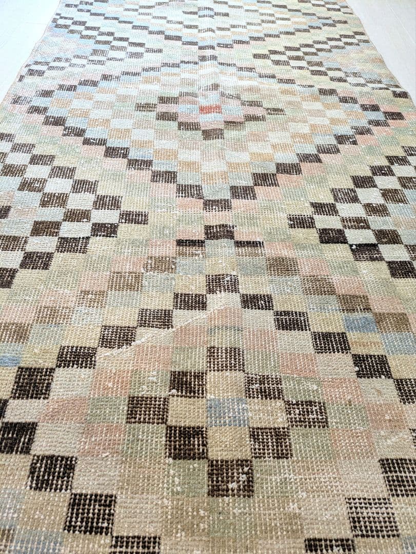 87×210 幾何学柄　スモーキーカラー　トルコヴィンテージラグ