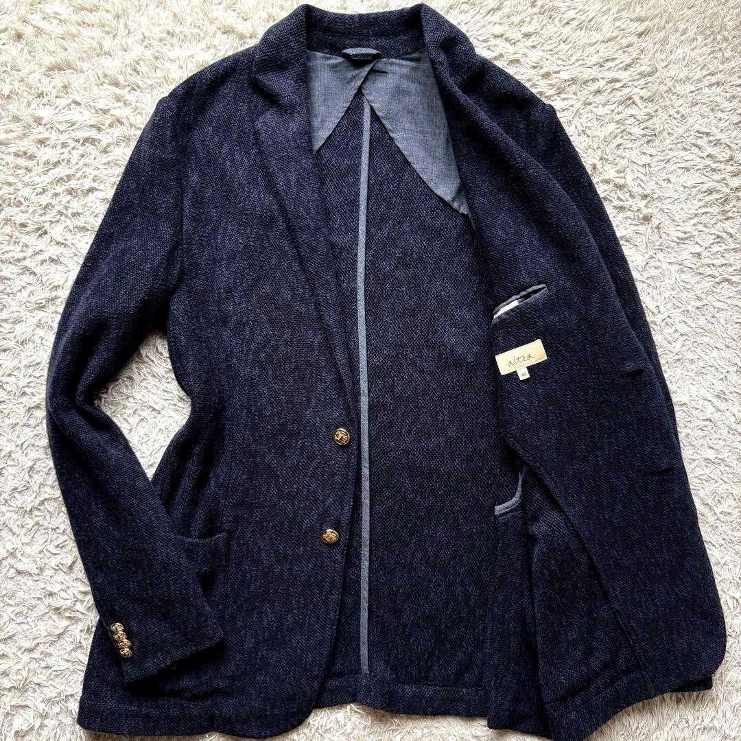 ★金ボタン★ altea ニットテーラード 麻混合 イタリア製 紺 Lサイズ