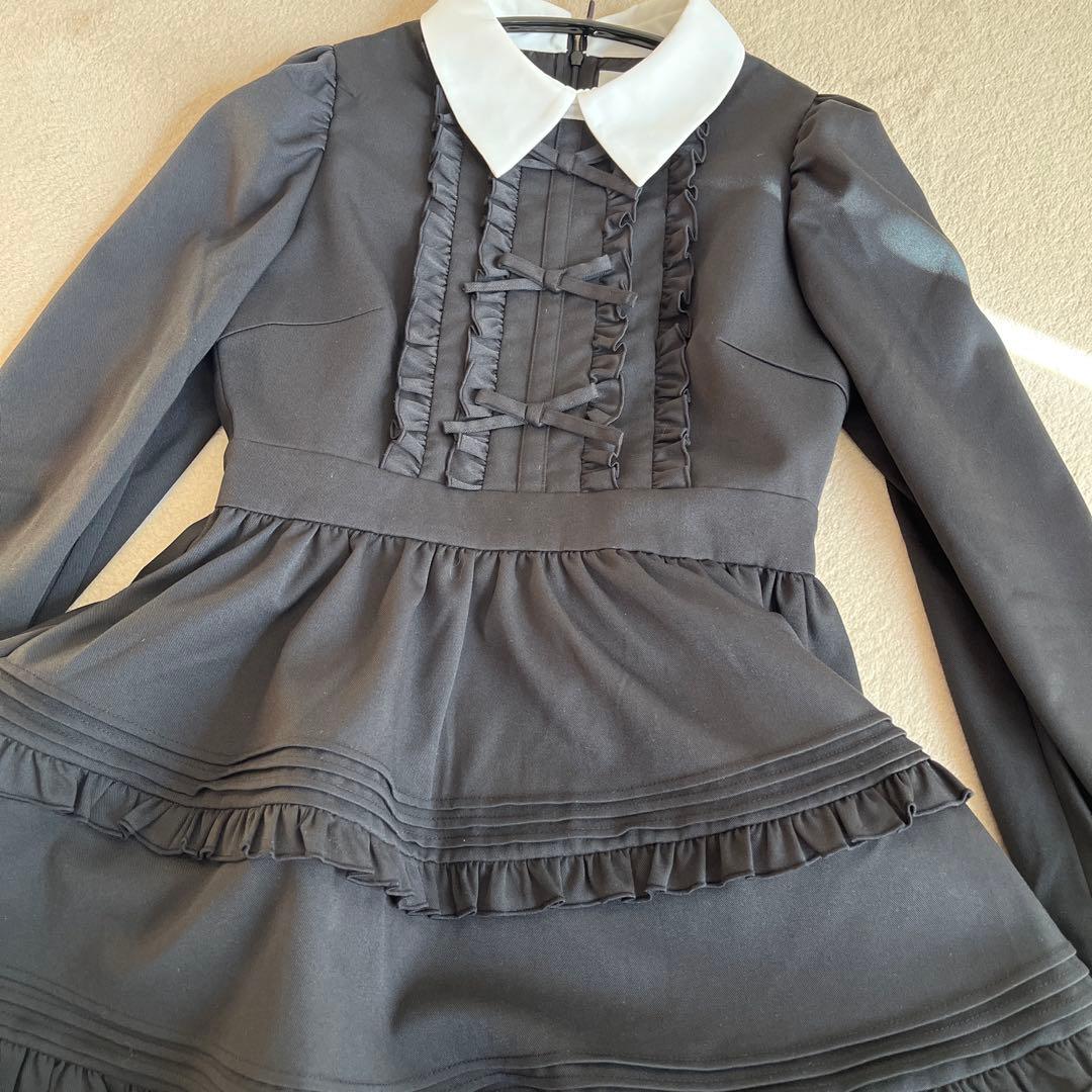 pium フリルリボン襟付きセットアップ ブラック