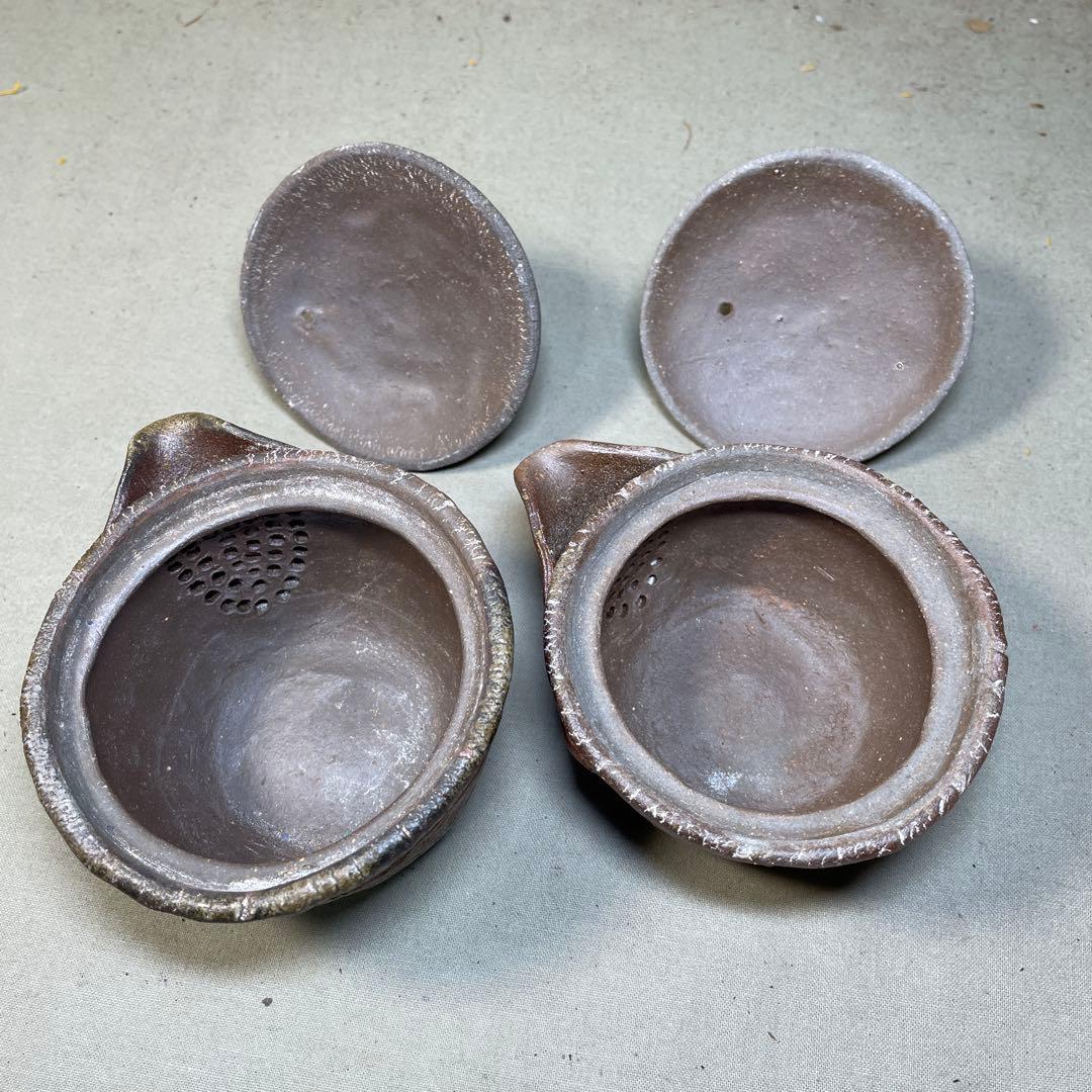 ト*ー様 備前焼　備前手造り龍宝瓶　獅子宝瓶 在銘 ２点セット 煎茶器 急須 煎