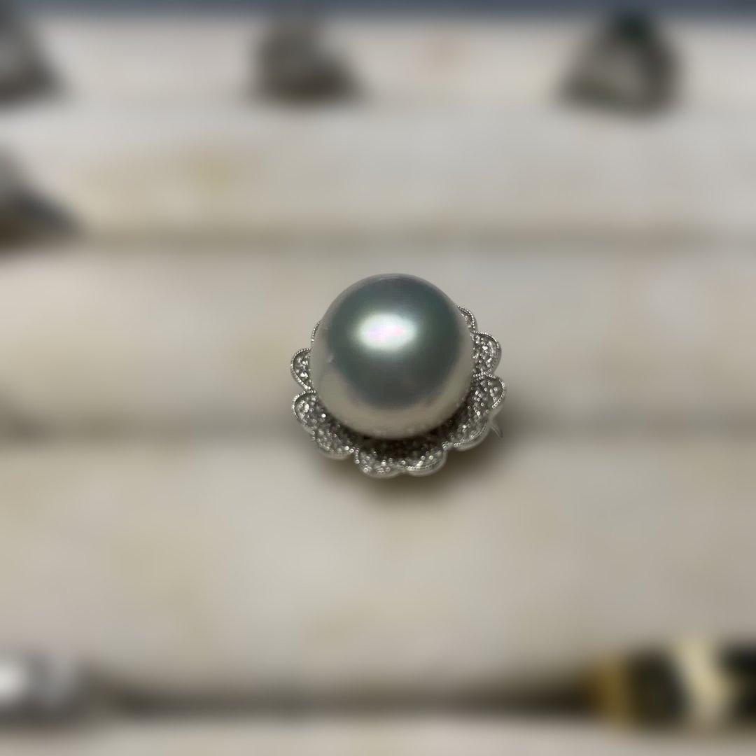 １５ｍｍ大粒 真珠フラワーデザインリング ダイヤ　プラチナ製