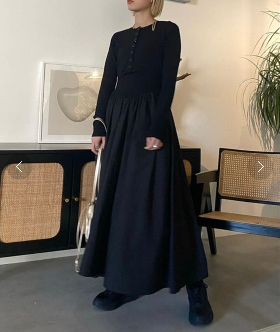 Ameri　KNIT DOCKING VOLUME DRESS