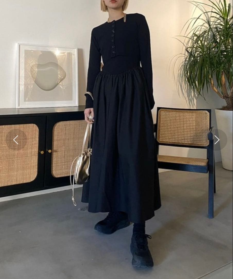 Ameri　KNIT DOCKING VOLUME DRESS