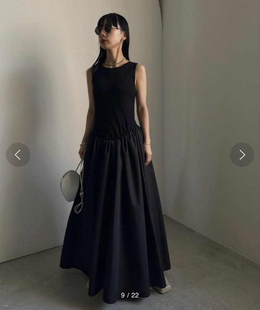 Ameri　KNIT DOCKING VOLUME DRESS