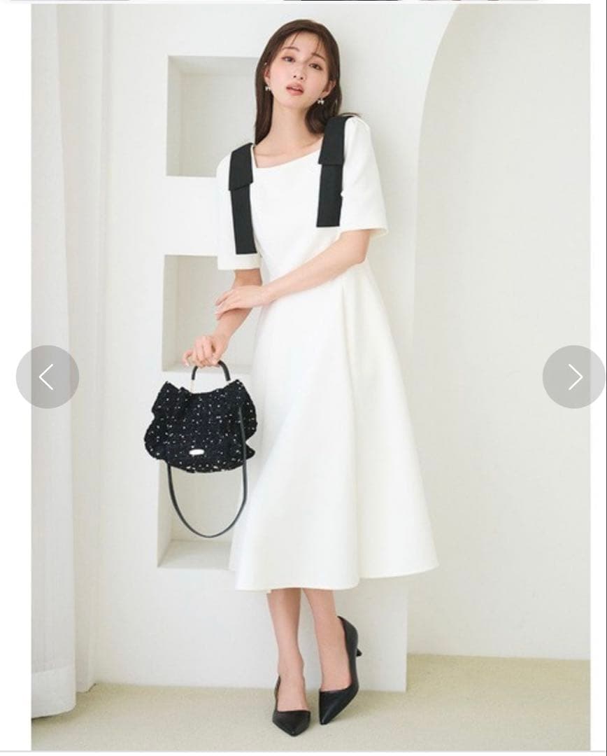 ⭐︎新品⭐︎ セルフォード　ショルダーリボンワンピース　オフホワイト　36