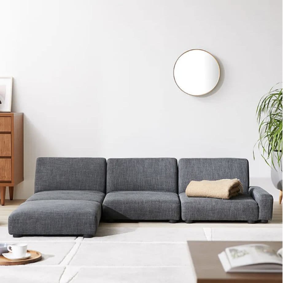 ローソファー3人掛けリクライニング カウチソファ 布張りファブリックLOWYA