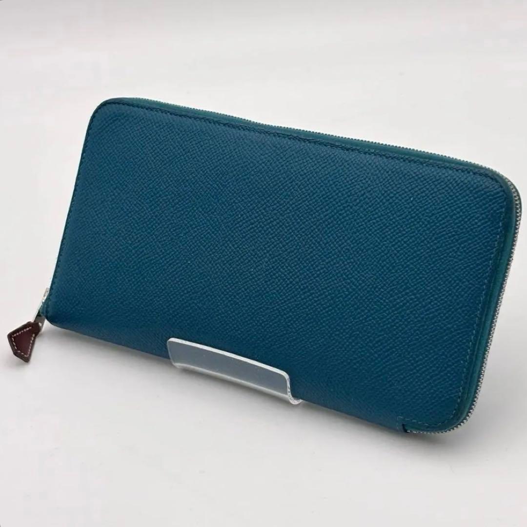 HERMÈSエルメス アザップ　シルクイン ロング　AU刻印　ブルー　長財布