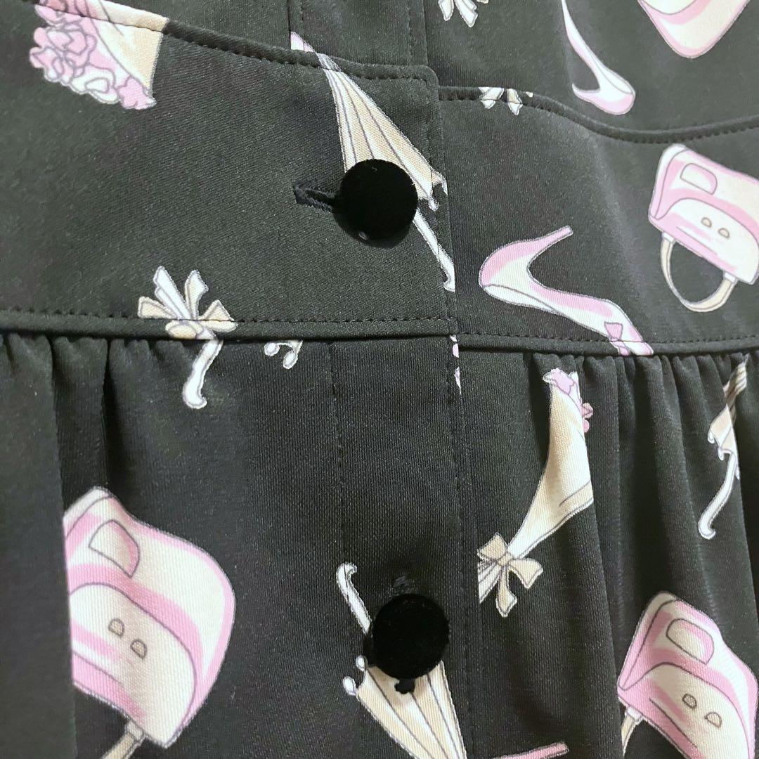 未使用 エムズグレイシー 40 総柄モチーフ シャツワンピース ブラック ベルト