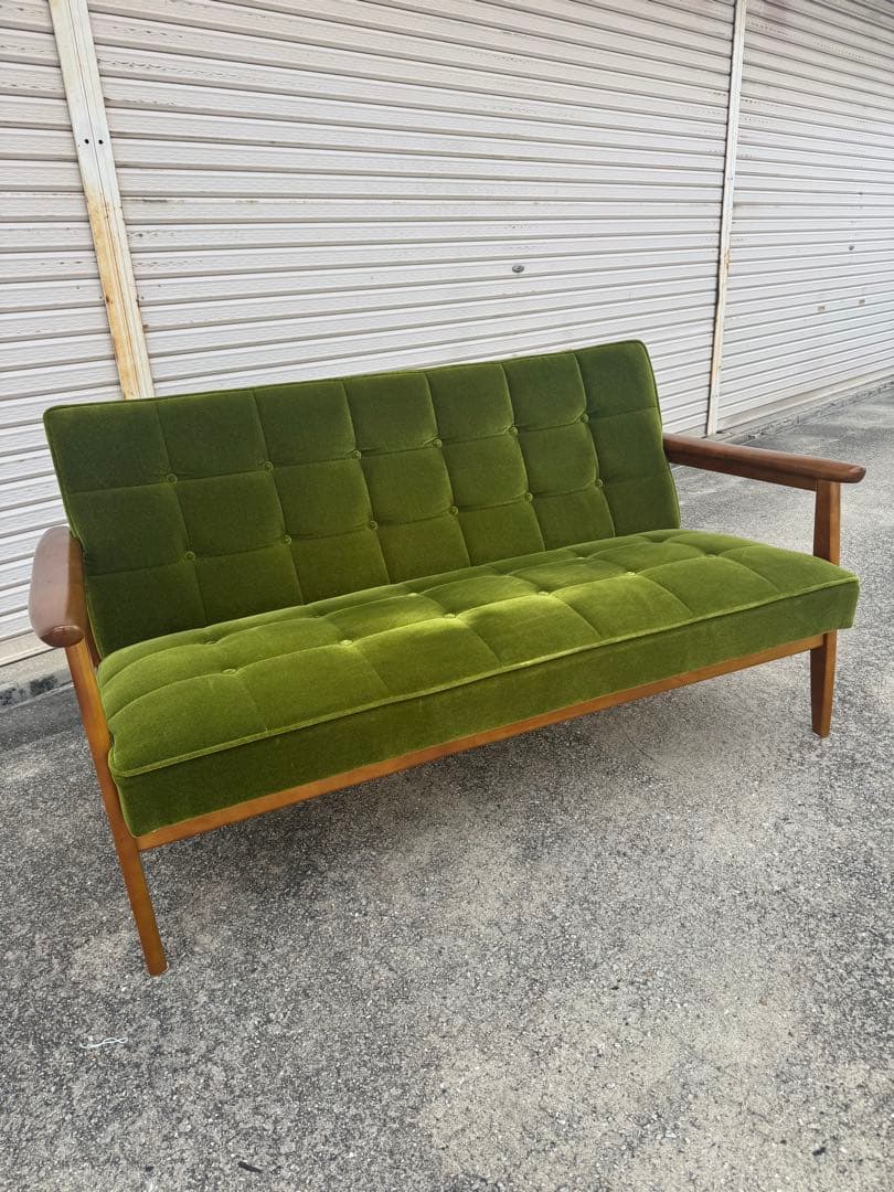kチェア 60 カリモク モケットグリーン 北欧 ソファ シンプル 2シーター