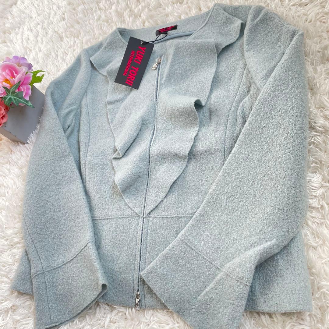 新品　ユキトリイ　フリル　ジャケット40サイズ パール　ジップアップ