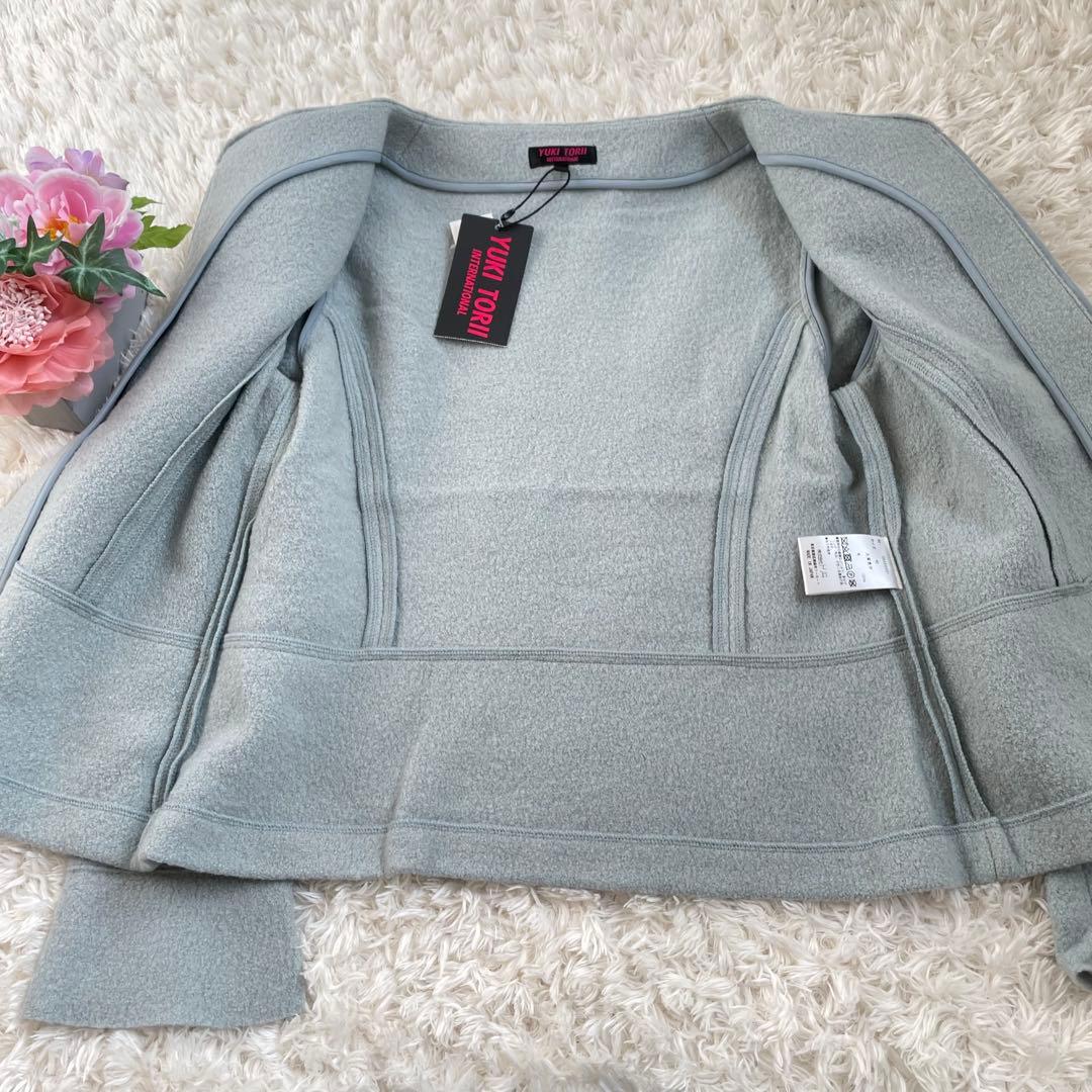 新品　ユキトリイ　フリル　ジャケット40サイズ パール　ジップアップ