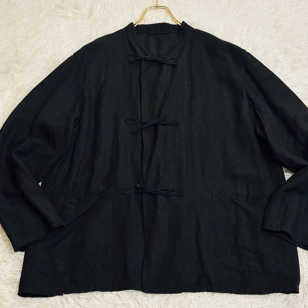 極美品 コモリ リネンブレンド スタンドカラージャケット 黒 3 COMOLI