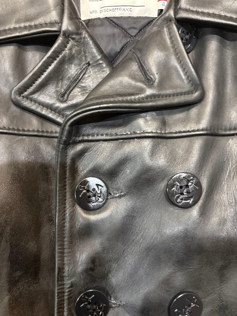 美品 SCHOTT レザー ピーコート40 XLブラック USA製 ショット
