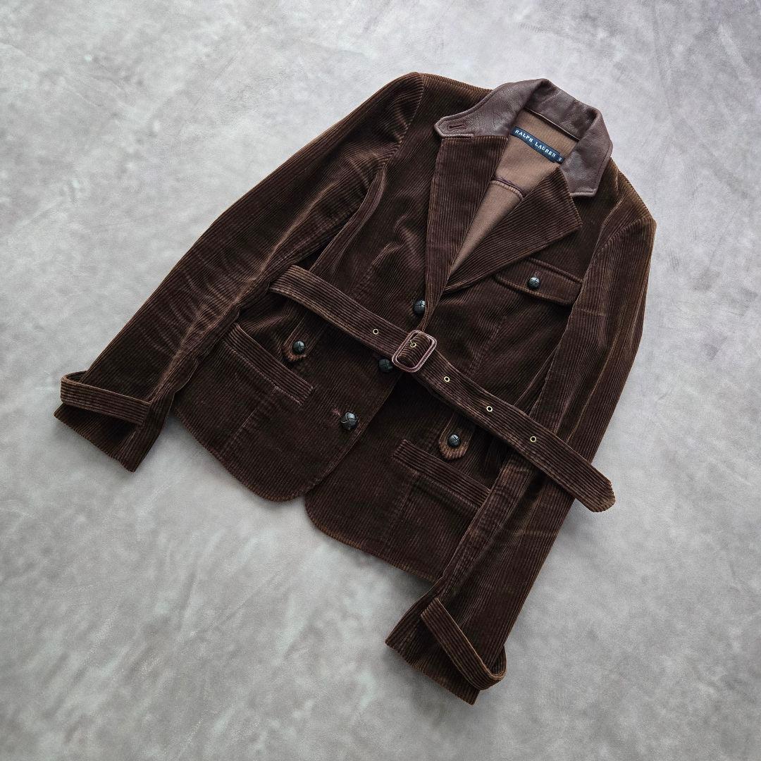 ラルフローレン コーデュロイ テーラードジャケット くるみボタン レザー 茶