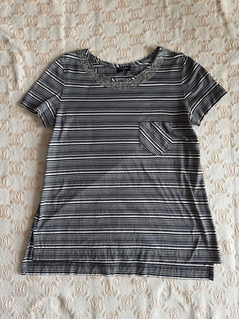 CHANEL ストライプ柄 半袖Tシャツ