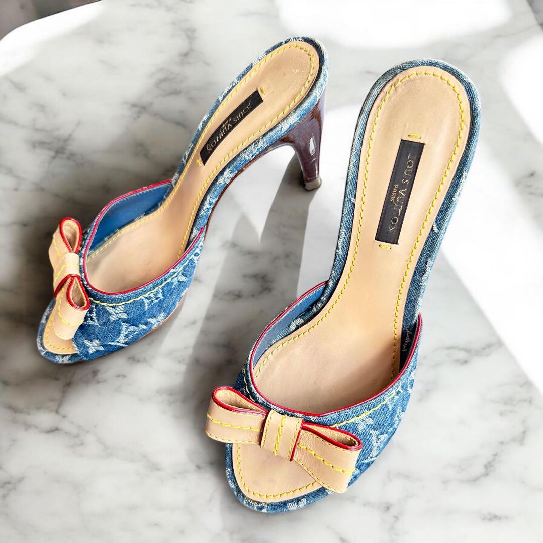 Louis Vuitton モノグラム デニムリボンミュール 23cm