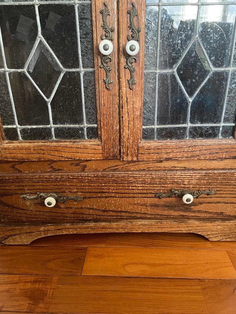 木製クラシックキャビネット 引き出し付き ステンドグラス