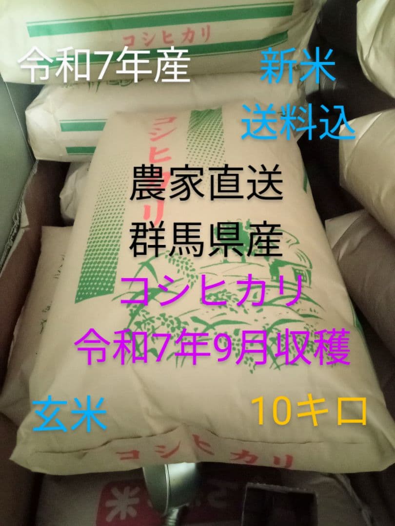 R7年産 新米 群馬県産 コシヒカリ 10キロ 玄米 送料込 10kg