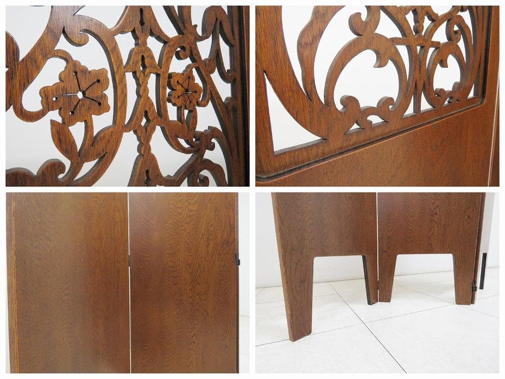 三越 ブルージュ■透かし挽きスクリーン■3連■パーテーション 衝立■オーク材