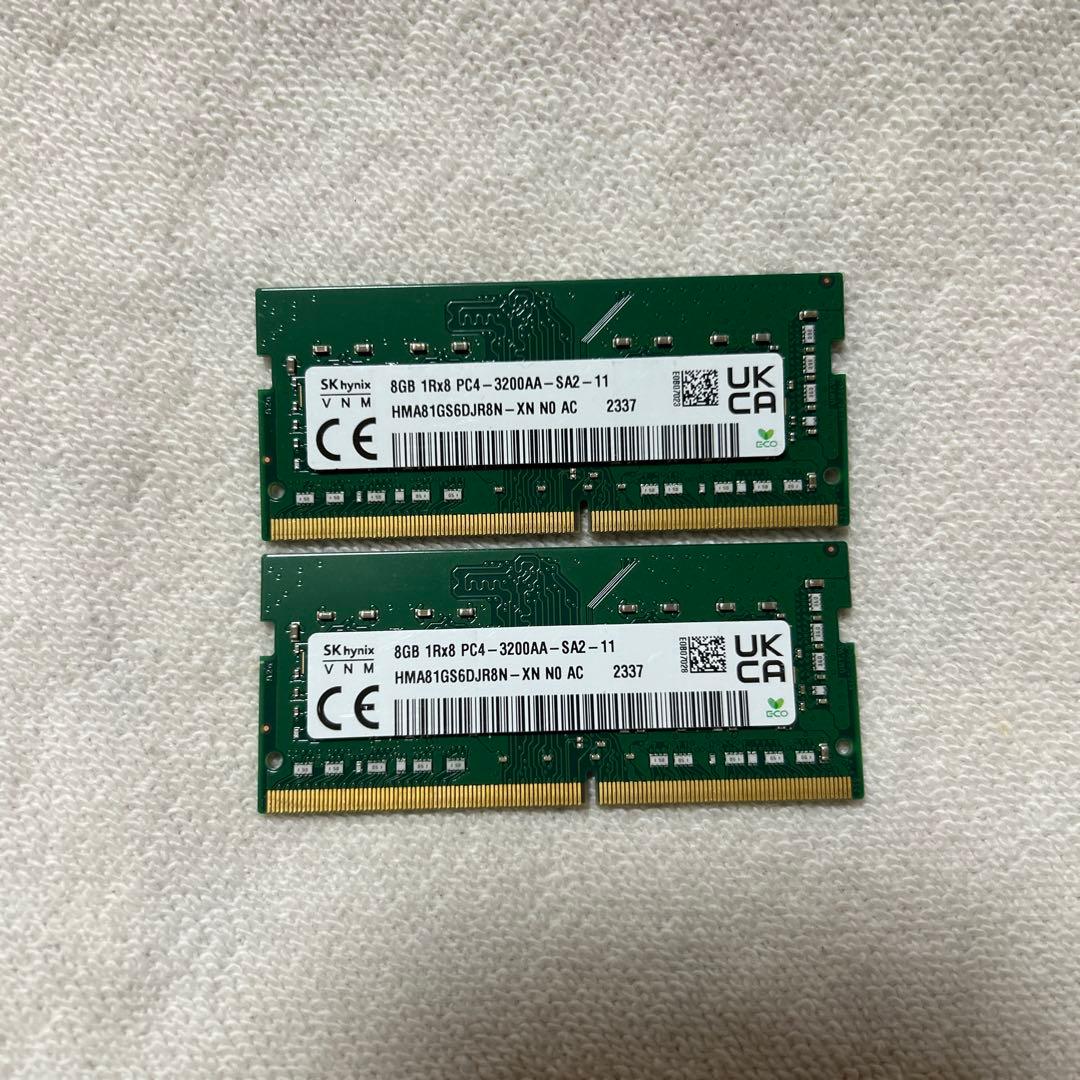 SKhynix製ノートPC用メモリ1Rx8 PC4-3200AA 8GBx2枚