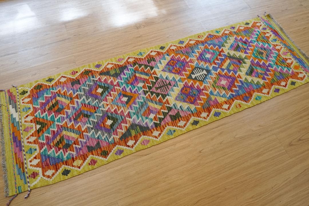 191×60cm アフガニスタン手織り キリム　ランナー　トライバルラグ